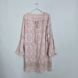 Anthropologie Floreat Blush Crochet-Trim Boho Dress